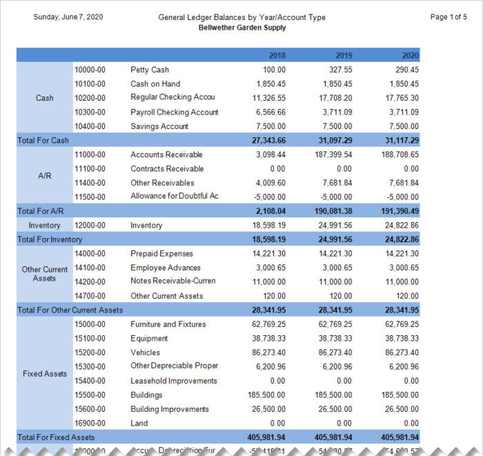 Sage 50 G/L 3 Years Account Totals