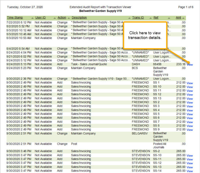 Sage 50 Audit Trail Report with Transaction Details Report