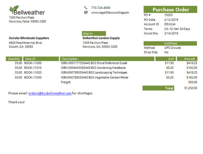 Sage 50 Simple Purchase Order Sample 2