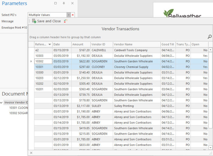 Purchase Order Select Parameter